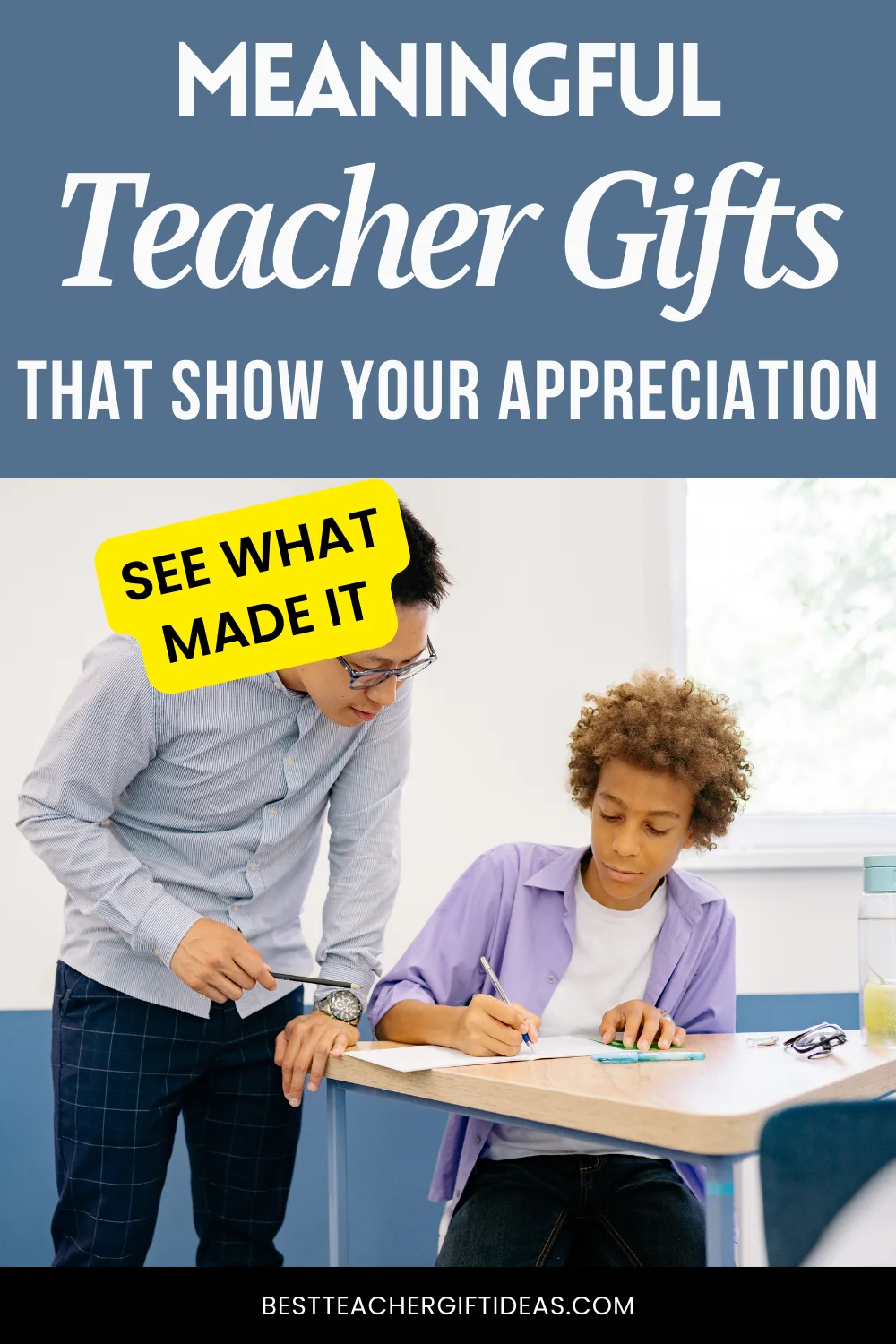 Discover meaningful teacher gifts that show appreciation, featuring a teacher helping a student in class.