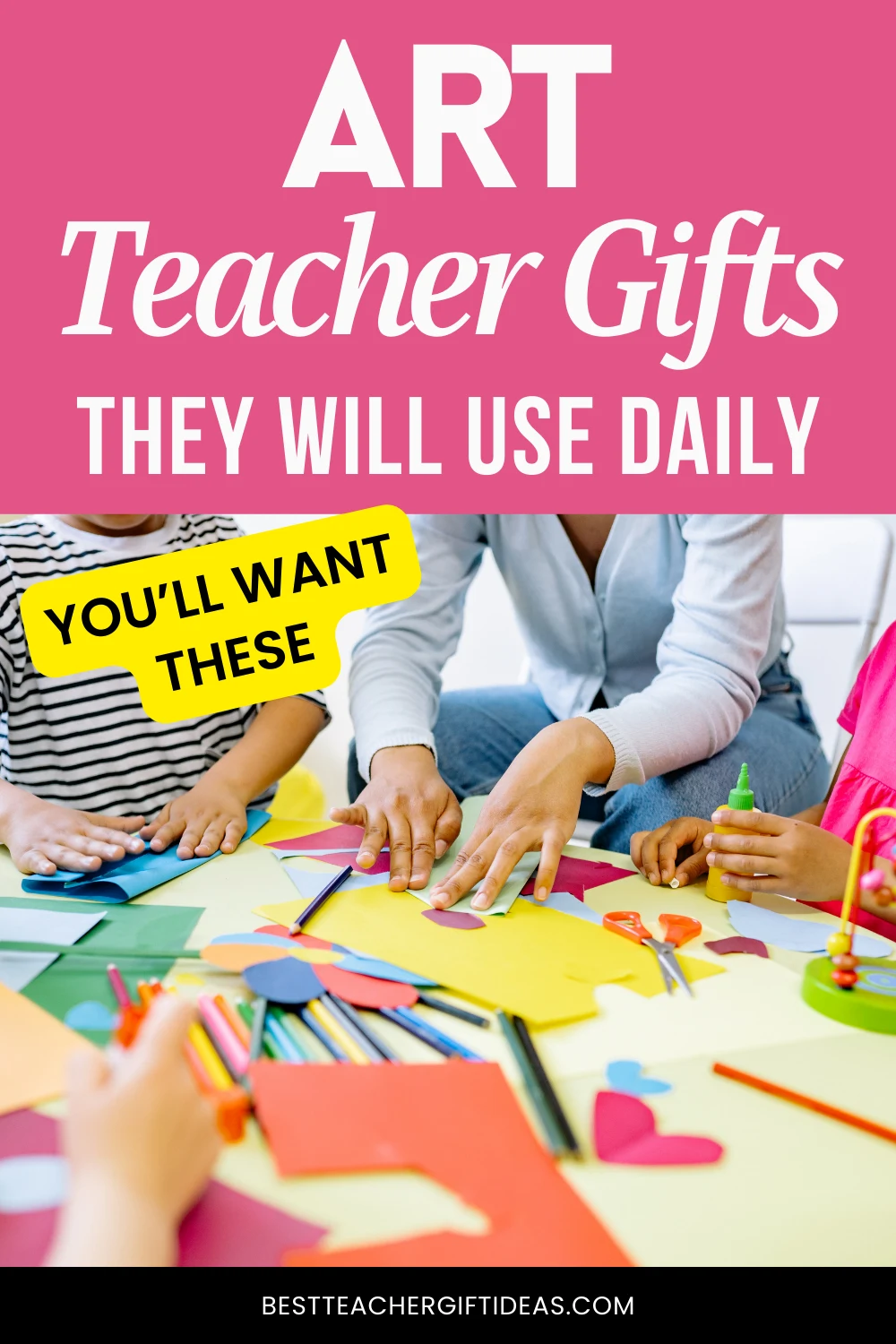 Art teacher gifts for daily use, featuring colorful craft supplies and creative classroom activities.