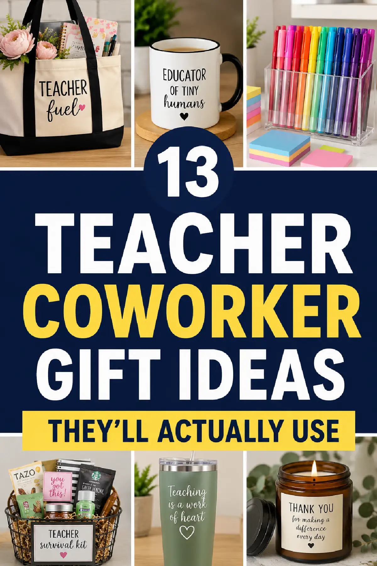 13 practical teacher coworker gift ideas including mugs, pens, and more for appreciation and inspiration.