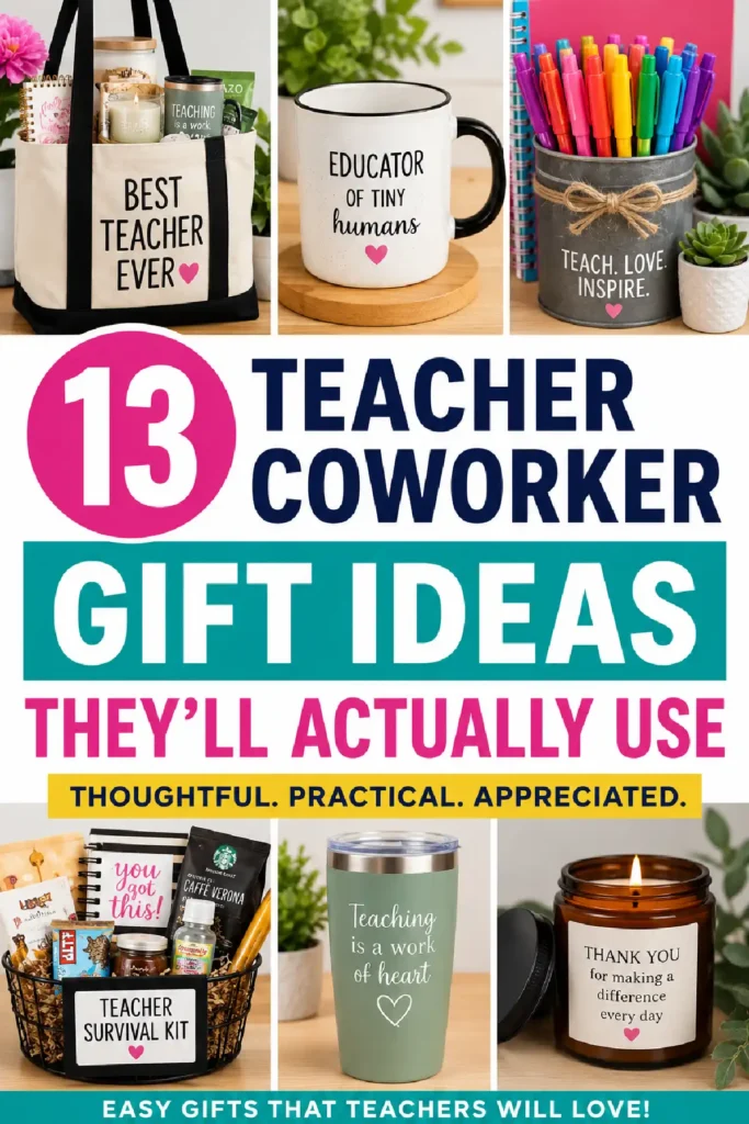 13 thoughtful and practical teacher coworker gift ideas, including mugs, kits, and candles they'll love and use.